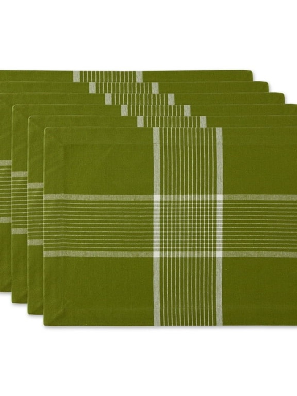 Set of Olive Green Placemats with Cream Stripe